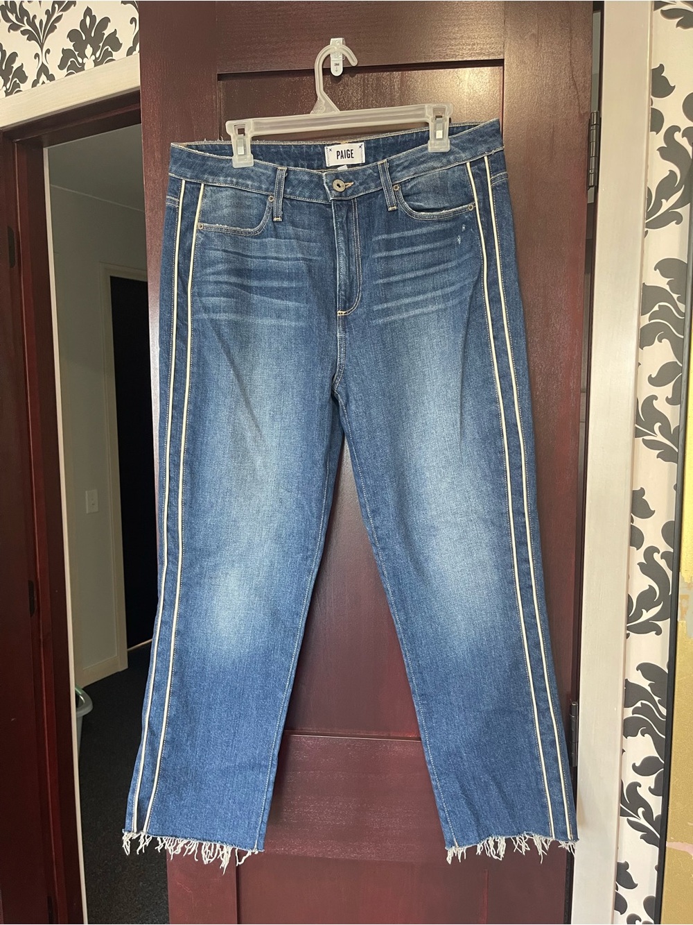 PAIGE Hoxton Straight Ankle Jeans with White Side Stripes